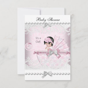 Convite Chá de Bebê Vintage Menina Bonita Rosa Bonito