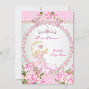 Convite Chá de Bebê Vintage Menina Fofo Rosa Pérola Rosa B