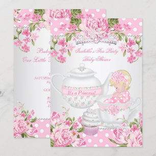 Convite Chá de Bebê Vintage Menina Loira Festa do Chá Rosa