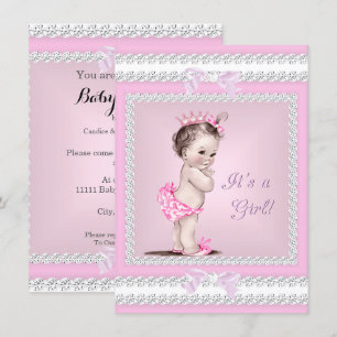 Convite Chá de Bebê Vintage Menina Rosa Bonito