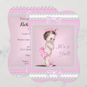 Convite Chá de Bebê Vintage Menina Rosa Bonito