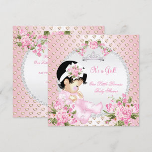 Convite Chá de Bebê Vintage Menina Rosa Floral Corações 2