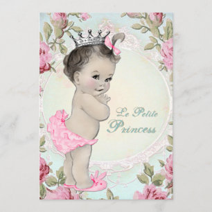 Convite Chá de Bebê Vintage Princesa Rosa e Azul Turquesa
