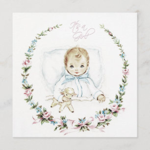 Convite Chá de Bebê Vintage Rosa Bebê Menina