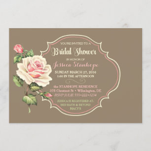 Convite Chá de Bebê Vintage Shabby Rosa Creme Rosa