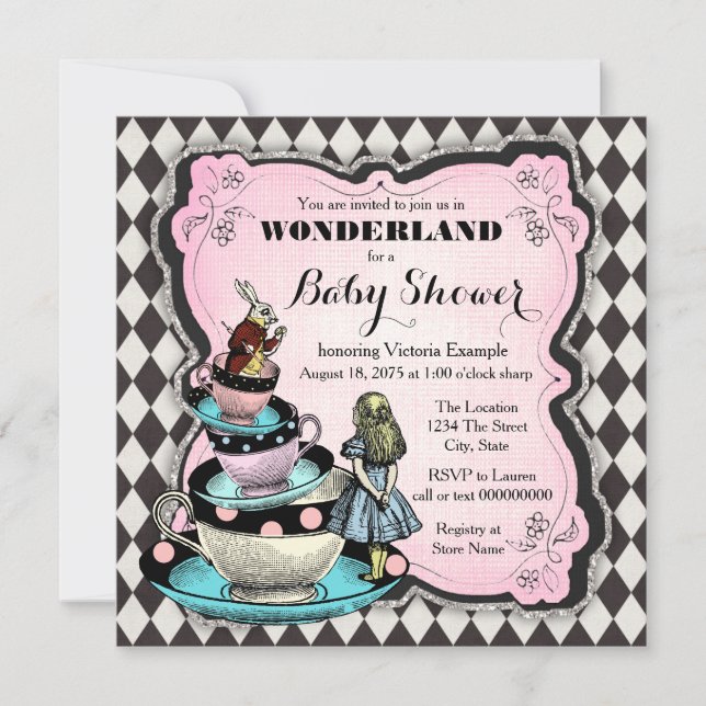 Convite Chá de Bebê Vintage Wonderland (Frente)