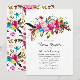 Convite Chá de Bebê Virtual Boho Chic Floral Aquarela