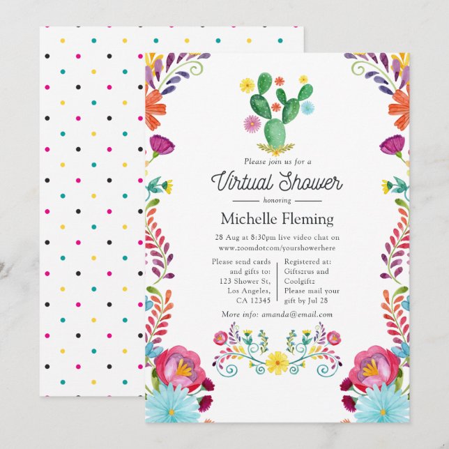 Convite Chá de Bebê Virtual Floral Aquarela Fiesta (Frente/Verso)