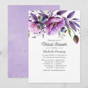 Convite Chá de Bebê Virtual Floral Violeta Pastel Poppy