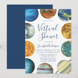 Convite Chá de Bebê Virtual Planetas em Aquarela
