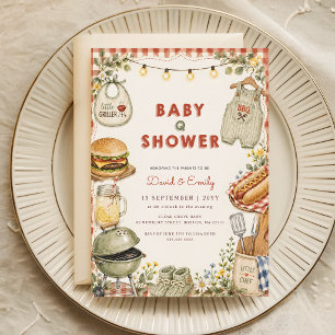 Convite Chá de Bebê Watercolor Floral Barbecue Baby Q