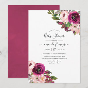 Convite Chá de Bebê Watercolor Marsala e Blush Floral