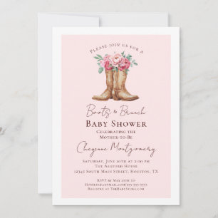 Convite Chá de Bebê Western Rosa Botas Florais e Brunch