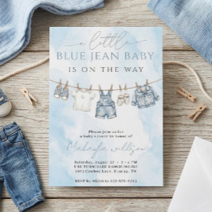 Convite Chá de Bebê Western Rústico em Denim Blue Jean