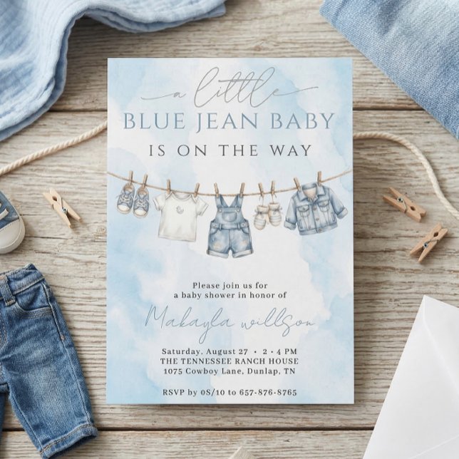 Convite Chá de Bebê Western Rústico em Denim Blue Jean (Criador carregado)