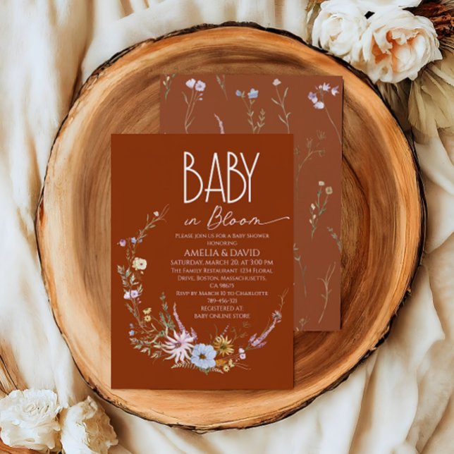 Convite Chá de Bebê Wildflower Laranja Queimada Baby in Bl (Criador carregado)