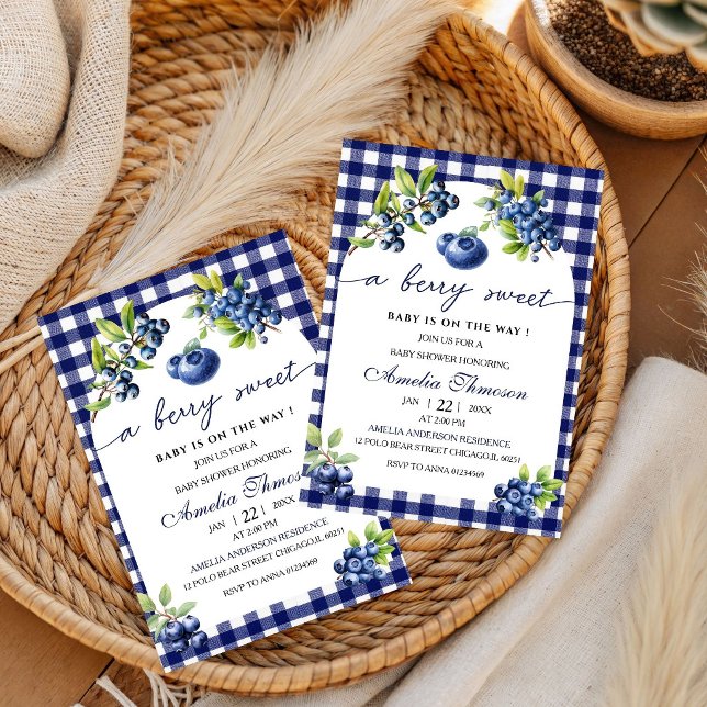 Convite Chá de Bebê Xadrez Azul Doce Fruta Cute  (Criador carregado)