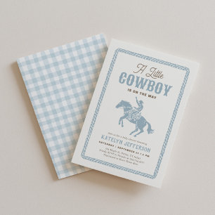Convite Chá de Bebê Xadrez Azul Pequeno Cowboy