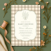 Chá de Bebê Xadrez Bege Marfim Floral