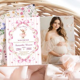 Convite Chá de Bebê Xadrez com Laço Rosa Some Bunny