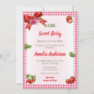 Convite Chá de Bebê Xadrez de Morango Doce