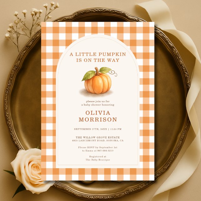 Convite Chá de Bebê Xadrez de Outono Little Pumpkin (Criador carregado)