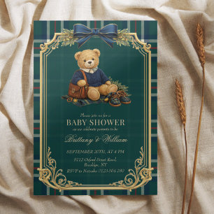 Convite Chá de Bebê Xadrez de Urso Teddy Luxo Preppy