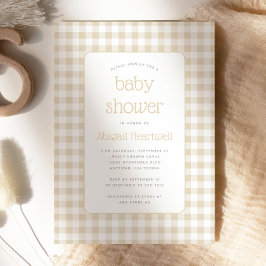 Convite Chá de Bebê Xadrez Gingham Bege