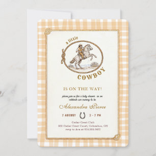 Convite Chá de Bebê Xadrez Gingham Caubói Ocidental
