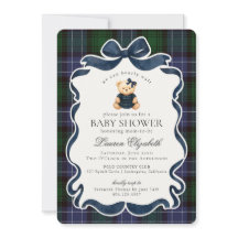 Chá de Bebê Xadrez Preppy Coquette Bow Bear