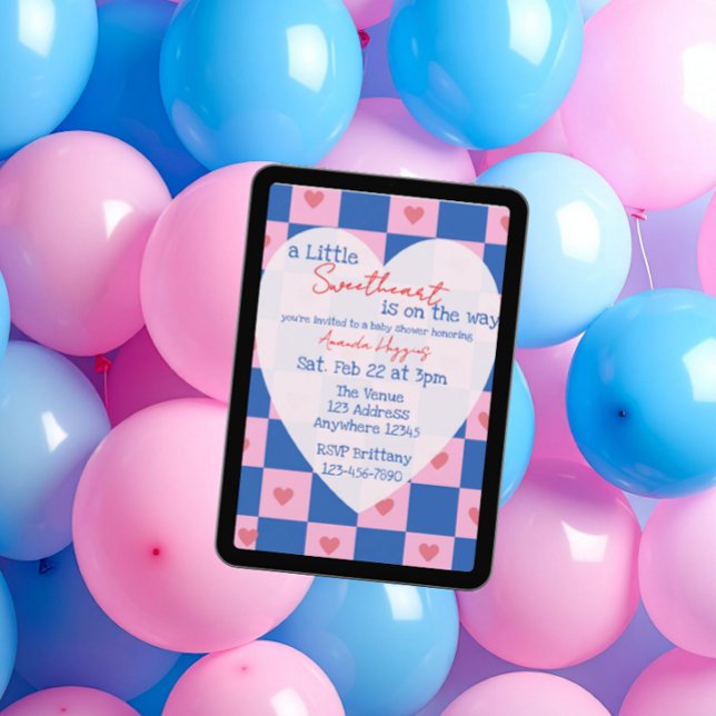 Convite Chá de Bebê Xadrez Rosa Azul Sweetheart (Criador carregado)