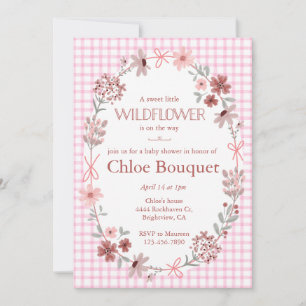 Convite Chá de Bebê Xadrez Rosa Fuchsia Selvagem 009