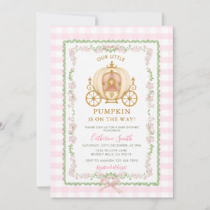 Convite Chá de Bebê Xadrez Rosa Princesa Pequena Abóbora