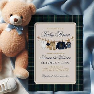 Convite Chá de Bebê Xadrez Urso de Luxo Teddy