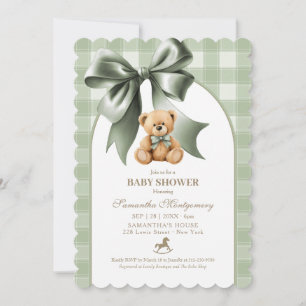 Convite Chá de Bebê Xadrez Verde Musgo Teddy Preparado