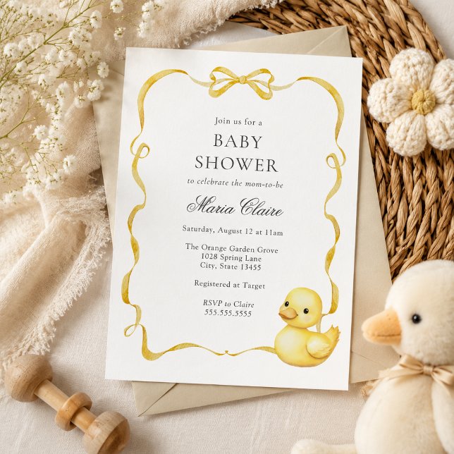 Convite Chá de Bebê Yellow Ducky e Fitas (Criador carregado)