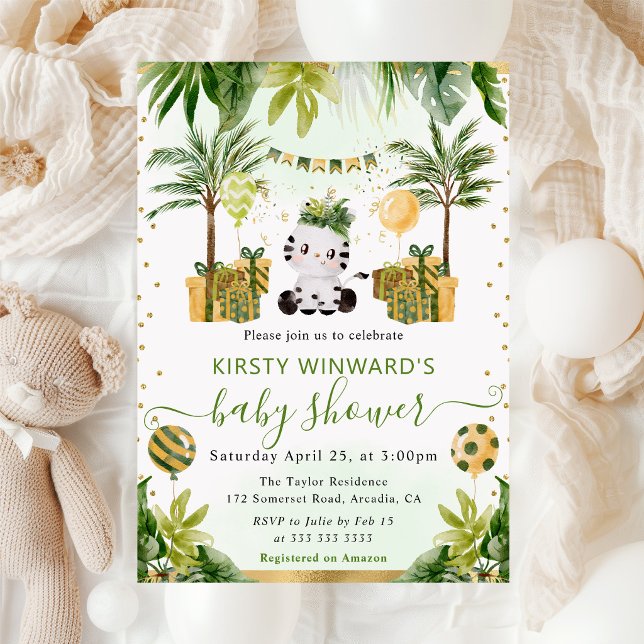 Convite Chá de Bebê Zebra Aquarela Jungle (Criador carregado)