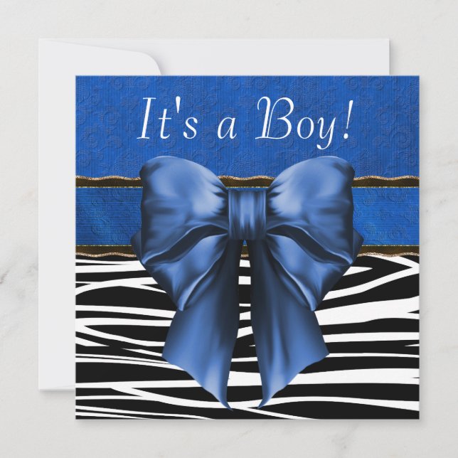 Convite Chá de Bebê Zebra Azul Real (Frente)