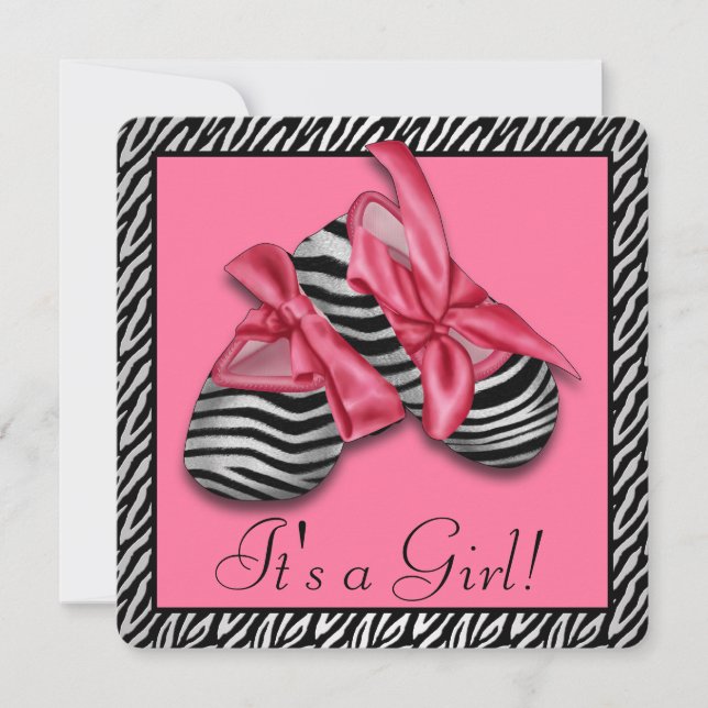 Convite Chá de Bebê Zebra Rosa (Frente)