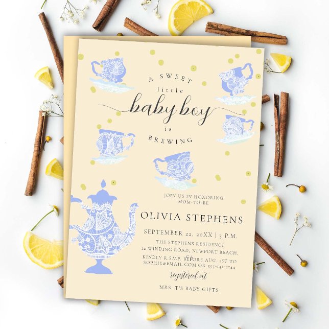 Convite Chá de Bebezinho do Boho Lace do Boho Party Blue E (Criador carregado)