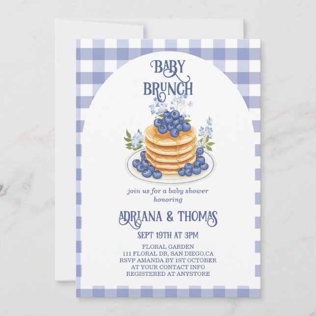 Convite Chá de Blueberry Pancake Baby Brunch (Frente)