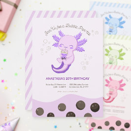 Convite Chá de Bolhas de Axolotl Roxo Menina Aniversário