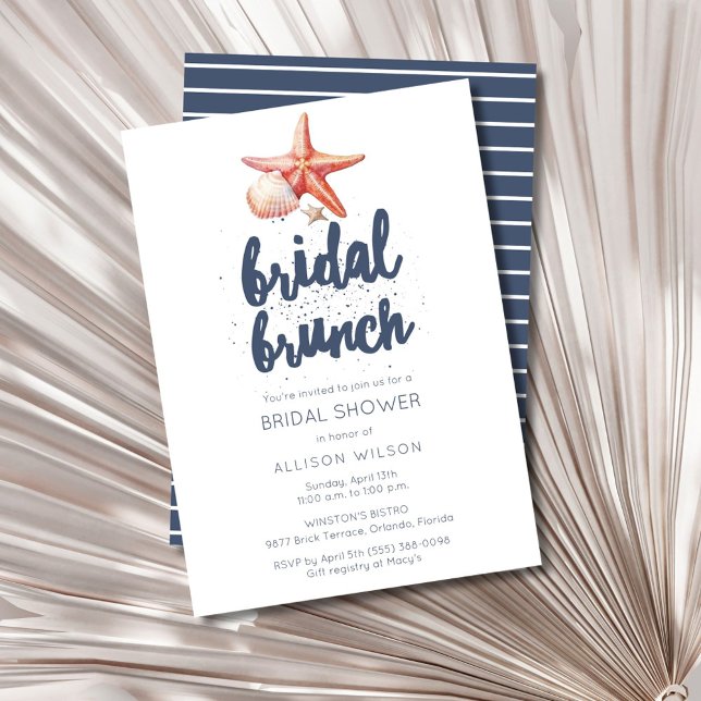 Convite Chá de Bridal Brunt da praia de Seashell (Seashell Beach Bridal Brunch Shower Invitation)