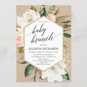 Convite Chá de brinde de bebê, escova floral russa, branca