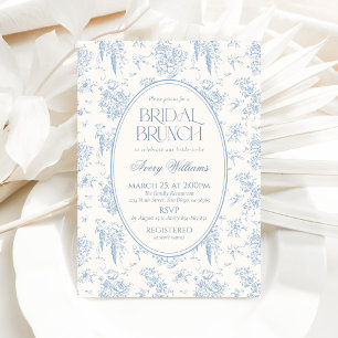 Convite Chá de Brunt de Brida de Vintage Floral Azul Toile