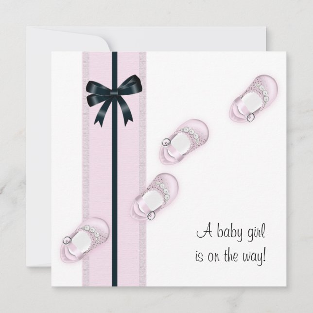 Convite Chá de Calçados para bebês, rosa e preto (Frente)