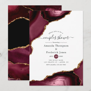 Convite Chá de Casais de agata Dourada e de borgonha