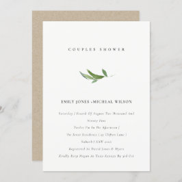 Convite Chá de Casais de Aquarela com Folhagem Mínima