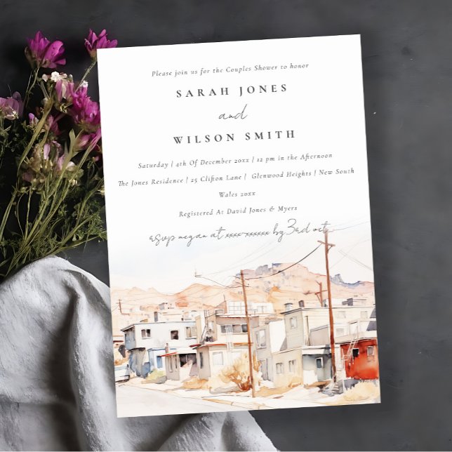 Convite Chá de Casais de Aquarela de El Paso Texas City Sc (Criador carregado)