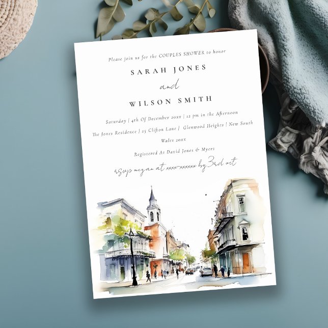 Convite Chá de Casais de Aquarela de Nova Orleans Louisian (Criador carregado)